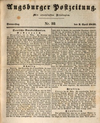 Augsburger Postzeitung Donnerstag 2. April 1840