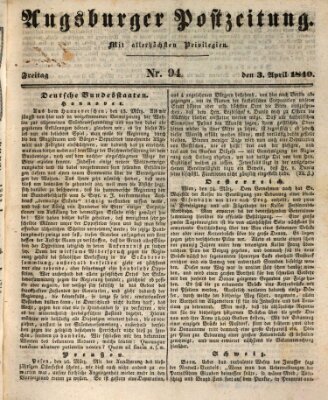 Augsburger Postzeitung Freitag 3. April 1840