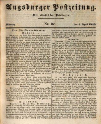 Augsburger Postzeitung Montag 6. April 1840