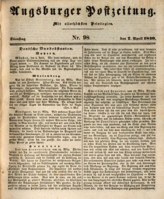 Augsburger Postzeitung Dienstag 7. April 1840