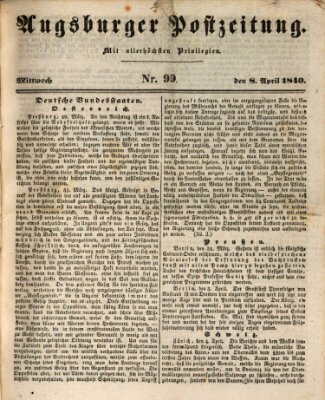 Augsburger Postzeitung Mittwoch 8. April 1840