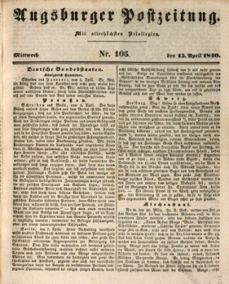 Augsburger Postzeitung Mittwoch 15. April 1840