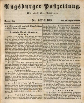 Augsburger Postzeitung Donnerstag 16. April 1840