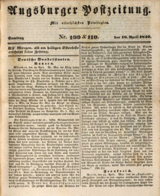 Augsburger Postzeitung Samstag 18. April 1840