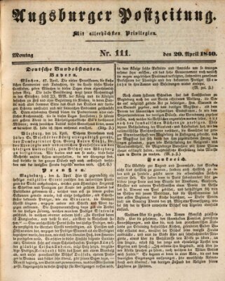 Augsburger Postzeitung Montag 20. April 1840