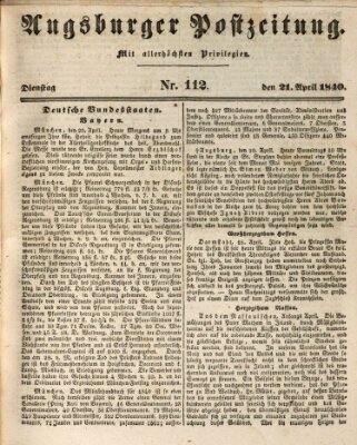 Augsburger Postzeitung Dienstag 21. April 1840