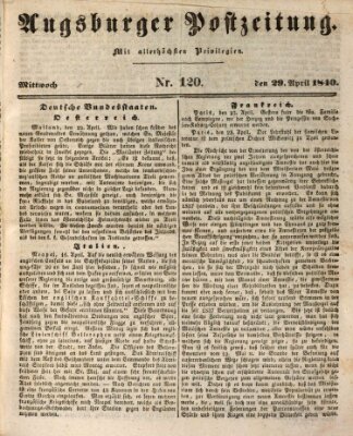 Augsburger Postzeitung Mittwoch 29. April 1840