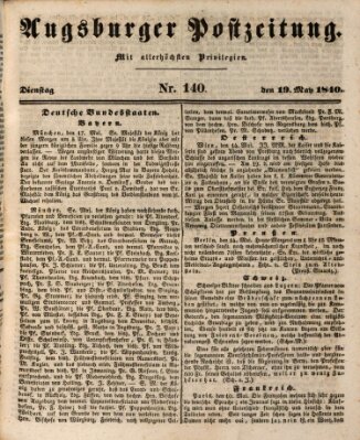 Augsburger Postzeitung Dienstag 19. Mai 1840