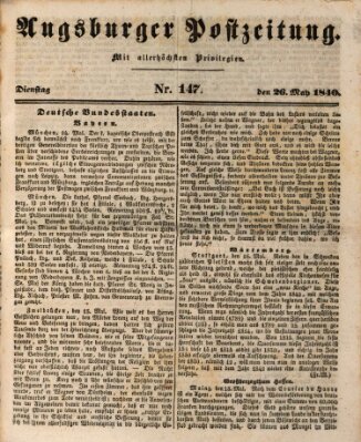 Augsburger Postzeitung Dienstag 26. Mai 1840