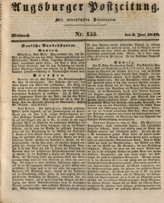 Augsburger Postzeitung Mittwoch 3. Juni 1840