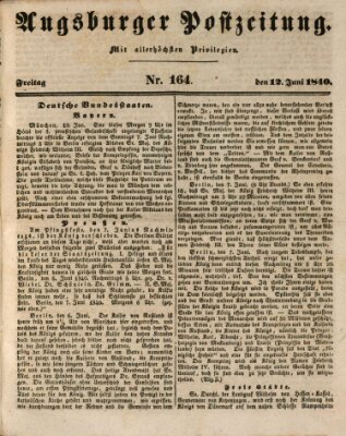 Augsburger Postzeitung Freitag 12. Juni 1840