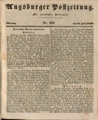 Augsburger Postzeitung Montag 15. Juni 1840