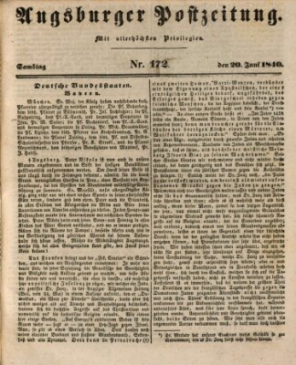 Augsburger Postzeitung Samstag 20. Juni 1840