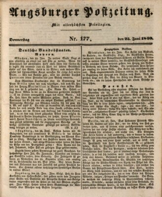 Augsburger Postzeitung Donnerstag 25. Juni 1840