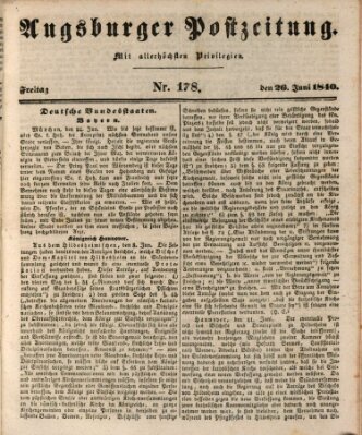 Augsburger Postzeitung Freitag 26. Juni 1840