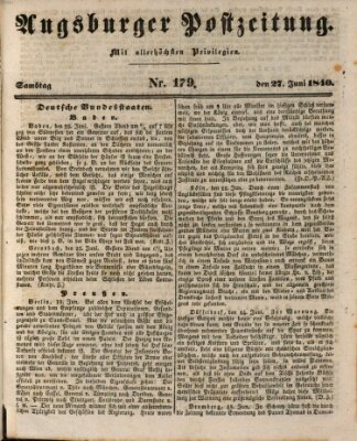 Augsburger Postzeitung Samstag 27. Juni 1840