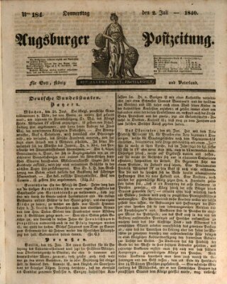 Augsburger Postzeitung Donnerstag 2. Juli 1840