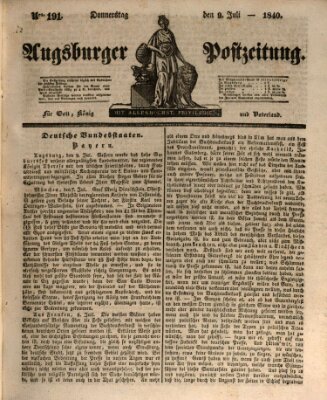 Augsburger Postzeitung Donnerstag 9. Juli 1840