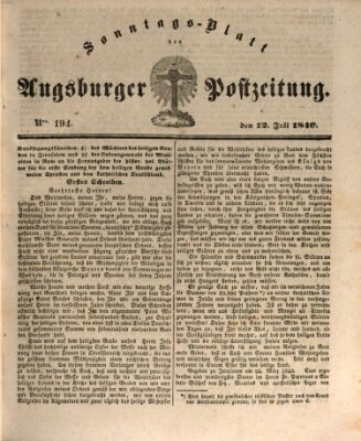 Augsburger Postzeitung Sonntag 12. Juli 1840