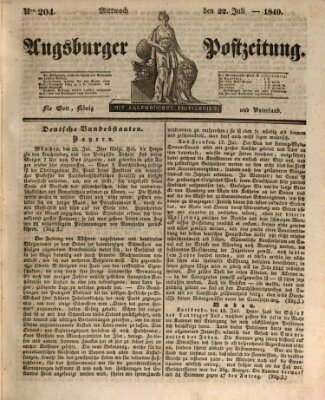 Augsburger Postzeitung Mittwoch 22. Juli 1840