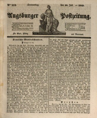 Augsburger Postzeitung Donnerstag 30. Juli 1840