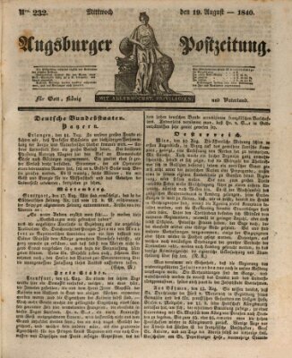 Augsburger Postzeitung Mittwoch 19. August 1840