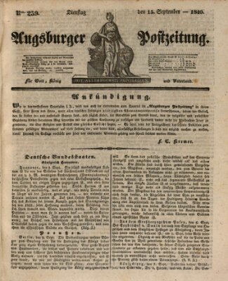 Augsburger Postzeitung Dienstag 15. September 1840