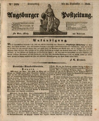 Augsburger Postzeitung Donnerstag 24. September 1840