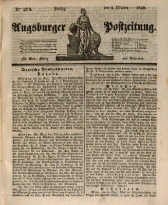 Augsburger Postzeitung Freitag 2. Oktober 1840