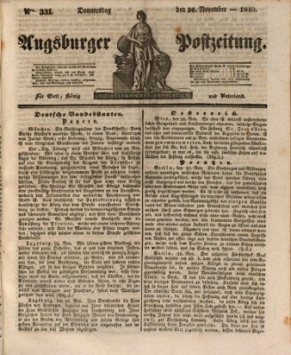 Augsburger Postzeitung Donnerstag 26. November 1840