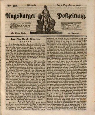 Augsburger Postzeitung Mittwoch 2. Dezember 1840