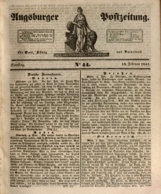 Augsburger Postzeitung Samstag 13. Februar 1841