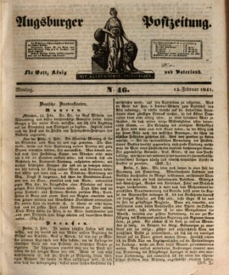 Augsburger Postzeitung Montag 15. Februar 1841