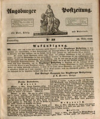 Augsburger Postzeitung Donnerstag 18. März 1841