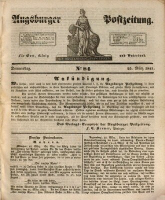 Augsburger Postzeitung Donnerstag 25. März 1841