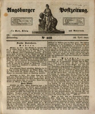 Augsburger Postzeitung Donnerstag 22. April 1841