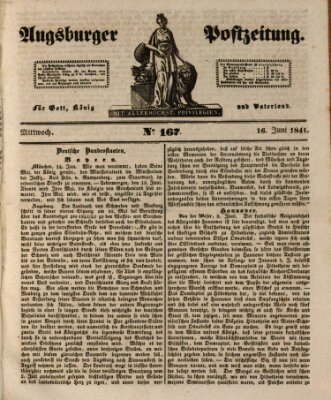 Augsburger Postzeitung Mittwoch 16. Juni 1841