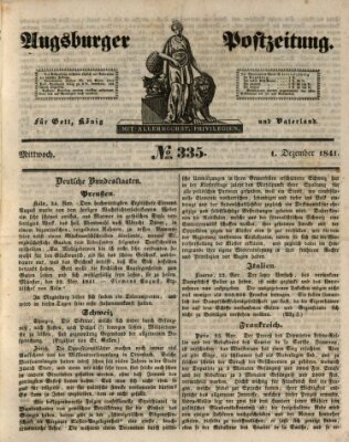 Augsburger Postzeitung Mittwoch 1. Dezember 1841