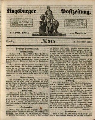 Augsburger Postzeitung Samstag 11. Dezember 1841