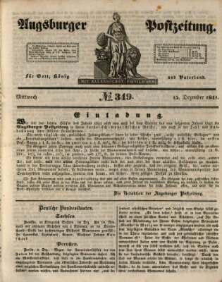 Augsburger Postzeitung Mittwoch 15. Dezember 1841