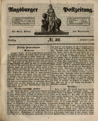 Augsburger Postzeitung Dienstag 1. Februar 1842