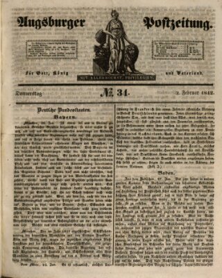 Augsburger Postzeitung Donnerstag 3. Februar 1842