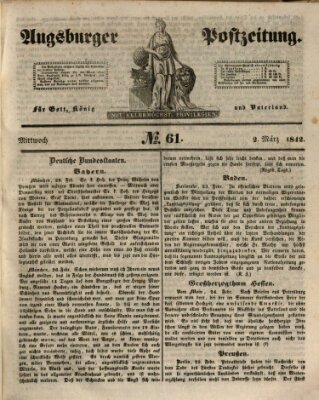 Augsburger Postzeitung Mittwoch 2. März 1842