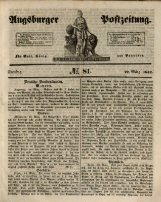 Augsburger Postzeitung Dienstag 22. März 1842