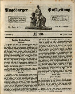 Augsburger Postzeitung Donnerstag 30. Juni 1842