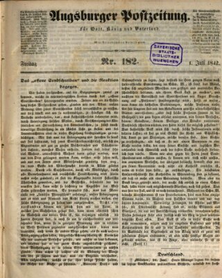 Augsburger Postzeitung Freitag 1. Juli 1842