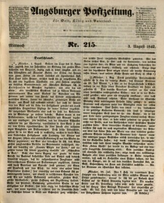 Augsburger Postzeitung Mittwoch 3. August 1842