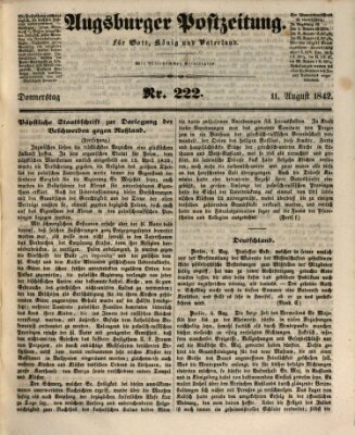 Augsburger Postzeitung Donnerstag 11. August 1842