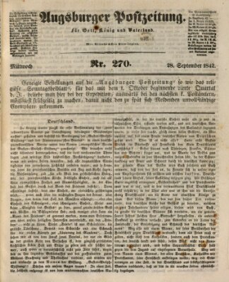 Augsburger Postzeitung Mittwoch 28. September 1842