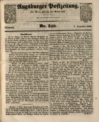 Augsburger Postzeitung Mittwoch 7. Dezember 1842